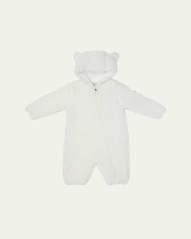 Boy's Teddy Ear Hood Zip-Front Romper, Size 1